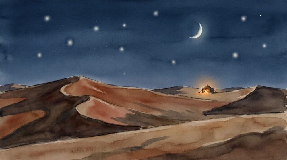 静かな夜の砂漠