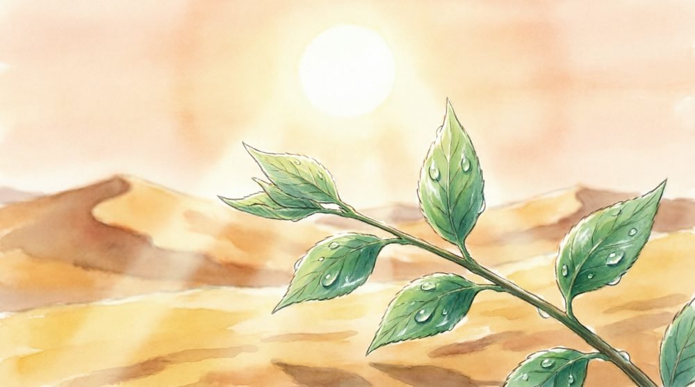 厳しい暑さの中でうるおいを保つ緑の葉