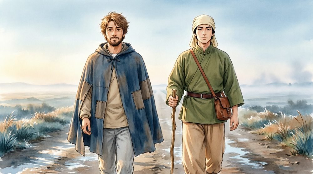 共に道を歩む二人の男