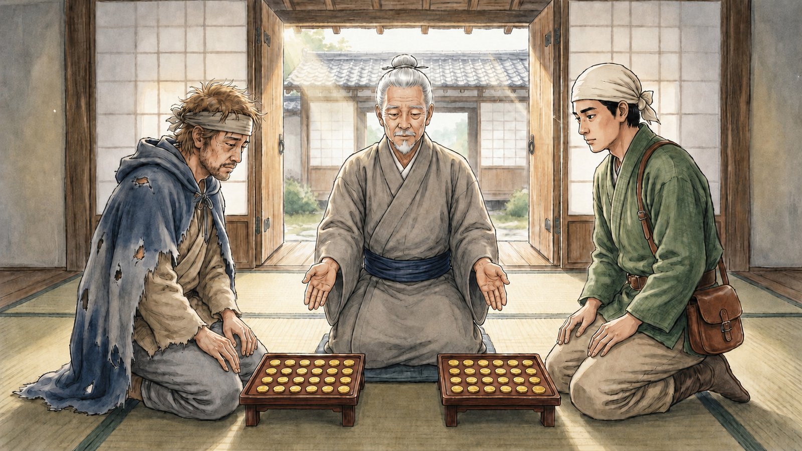 召使いに金貨を授ける主人