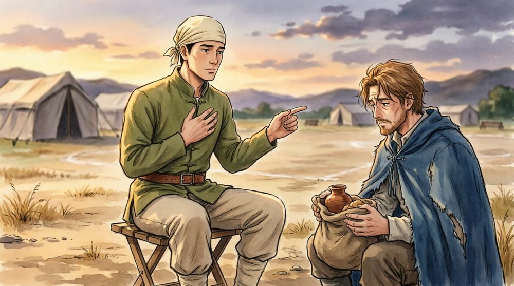 友の言葉に耳を傾ける兵士