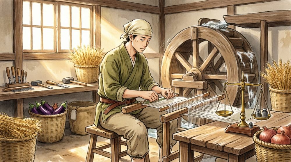 作業場で機械を操る若者
